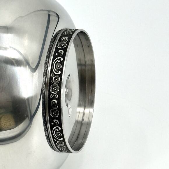 Oneida Custom 18/8 Stainless Ice Bucket MCM Ornate Floral Trim with Black Inlay - Picture 4 of 14